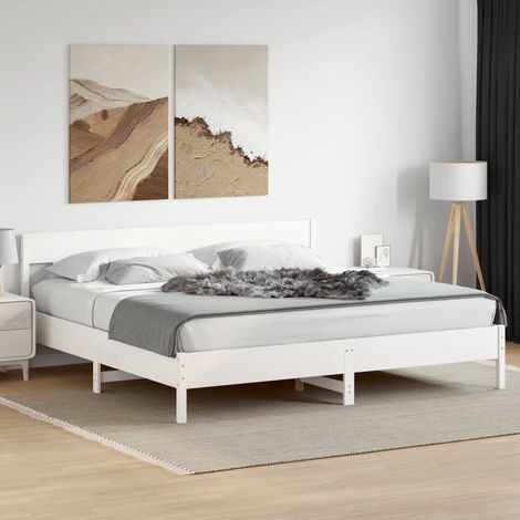 Cadre de lit sans matelas blanc 200x200 cm bois massif de pin (1/5)
