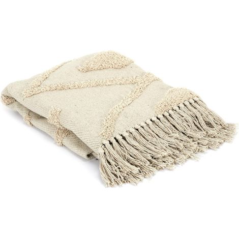 Plaid ethnique avec losanges en relief - Ecru - L 150 x l 120 cm - Livraison gratuite (1/5)