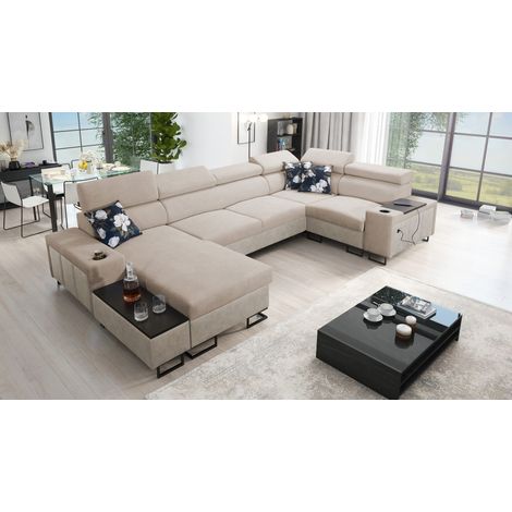 Großes Ecksofa für das Wohnzimmer mit Bar und Schlaffunktion MELODY IV MINI Tauro/Freya Braun/Dunkel (1/5)