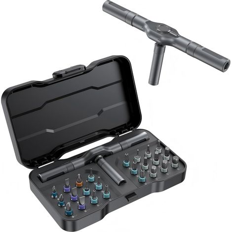 Kit de tournevis magnétique 24 en 1 pour bricolage, mini tournevis de précision détachable à cliquet, pour PC, téléphones et montres. (1/5)