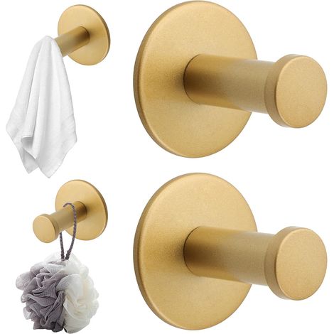 2 Pièces Crochets Muraux pour Salle de Bain, Crochet a Visser En Acier Inoxydable, Crochets Muraux Accroche Serviette pour Chambre, Cuisine, Entrée, Doré (1/5)