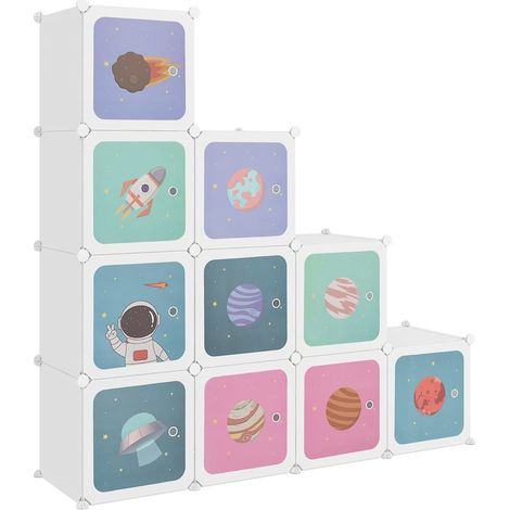 Armoire de rangement Design moderne, Armoire Etagère de rangement, pour enfants avec 10 cubes Blanc PP OIB5824E (1/5)