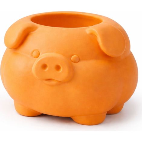 Ein Behälter in Form eines dicken, orangefarbenen Schweins