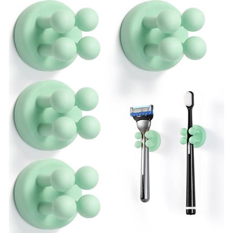Set mit 4 Zahnbürstenhaltern fürs Badezimmer, multifunktionaler, wasserfester, selbstklebender Haken für Zahnbürsten, Einzelhakenhalter (grün) (1/5)