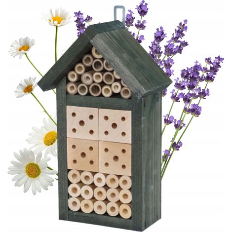 Hôtel à insectes en bois massif naturel pour le jardin, destiné aux abeilles maçonnes (1/5)
