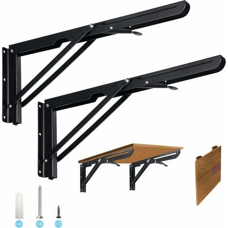 Lot de 2 Equerre Etagere Pliante 400mm, Equerre Rabattable Murale, Support Console Pliable 80KG Porteur,equerre pliable pour Garage, Bureau, Chambre, Tablette Murale (1/5)