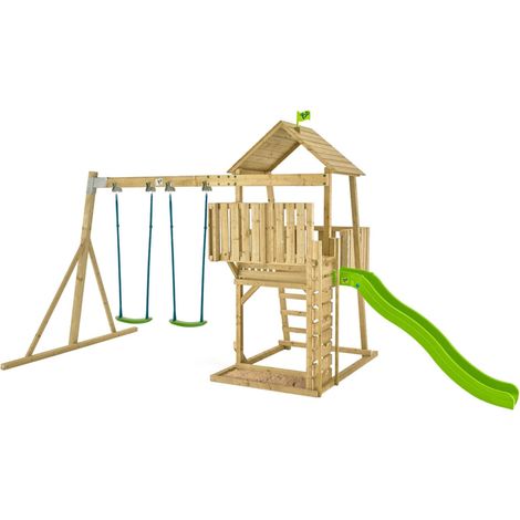 Aire de jeux avec 2 balançoires et toboggan - bois FSC® - H306 cm - KINGSWOOD (1/4)