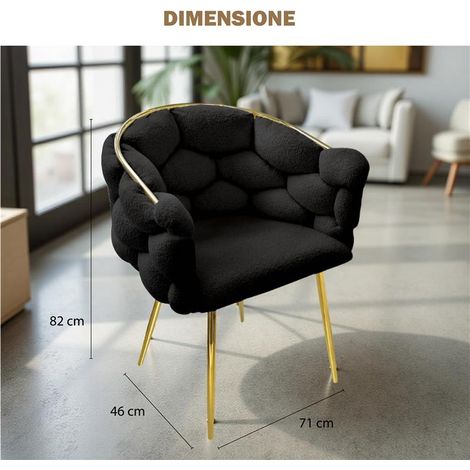POLTRONA IMBOTTITA IN TESSUTO TEDDY CON STRUTTURA IN METALLO ORO DIMENSIONI 71X46X82H CM COLORE NERO (1/5)