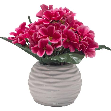 Pot céramique de fleurs artificielles Primeveres pour le cimetière H 18 cm D 15 cm Fushia - couleur: Rose fushia 730