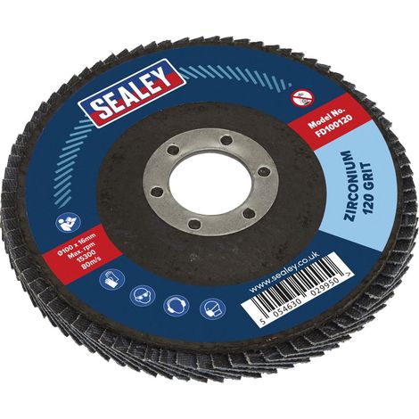 Sealey FD100120 100mm Zirconium Flap Disc 120Grit 16mm Bore (1/5)