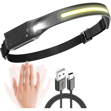 LED-Stirnlampe – 1 Stück – ABS und Silikon – 5 Modi und Bewegungssensor – Wandern und Basteln – Schwarz (1/5)