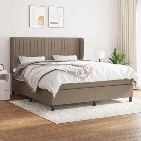Sommier à lattes de lit avec matelas Taupe 160x200 cm Tissu (1/5)