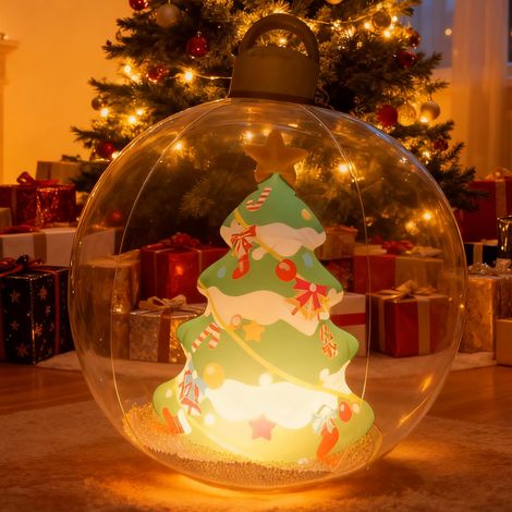 Décoration de Noël gonflable d'extérieur - 60 cm - Sapin de Noël gonflable avec éclairage LED - Boule de Noël transparente pour (1/5)