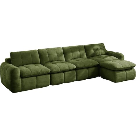 Modulares L-Ecksofa 4-Sitzer aus grünem Chenille mit Chaise longue, ohne Montage (1/5)