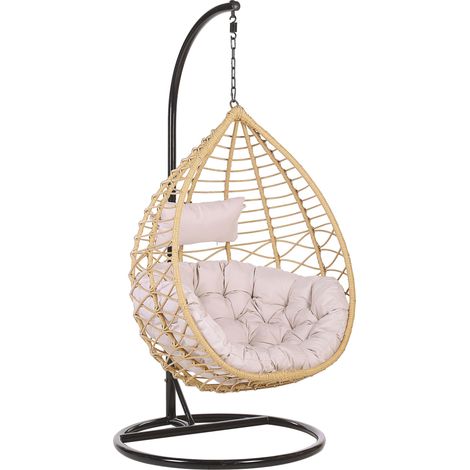 Silla colgante de ratán color natural con marco de metal para interior y exterior cesta Arsita (1/5)