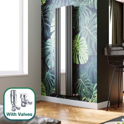 ELEGANT 1800 x 500 mm Anthracite Modern Tall Bar Radiator Single Oval Panel Designer Bathroom Rads + Chrome Thermostatic Radiator Valves (1/5)