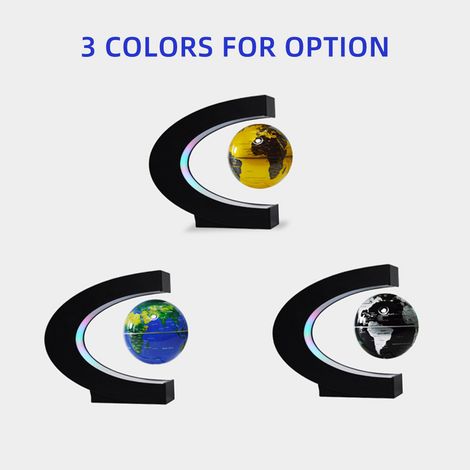 Globe terrestre magnétique flottant de 7,6 cm (3 pouces) avec base en forme de C et éclairage LED, idéal pour l'enseignement, la maison, le bureau et la décoration. (1/5)