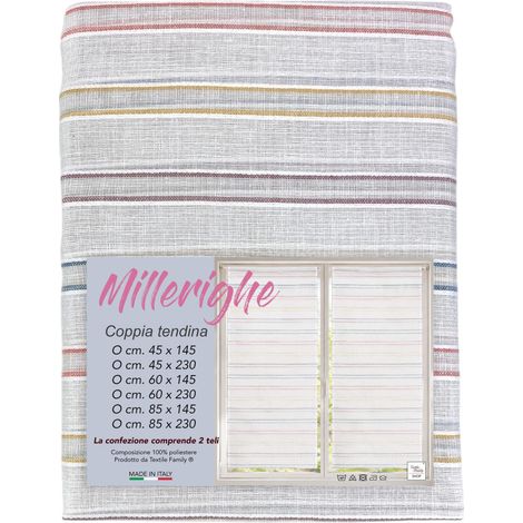 Tendina Millerighe 2 Teli a Righe Multicolore Semitrasparente in Poliestere Made in Italy COPPIA (2 TELI) CM. 45X230