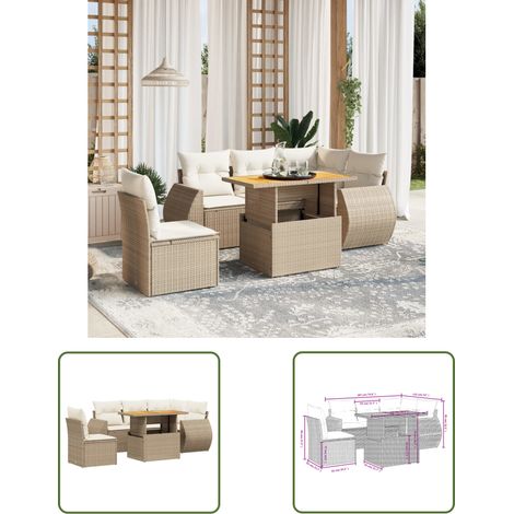 The Living Store 6-tlg. Garten-Sofagarnitur mit Kissen Beige Poly Rattan - Gartenmöbel Set - PE-Rattan Möbel - Outdoor Lounge - Gartenlounge - Terrassenmöbel (1/3)