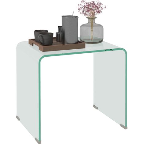 Table basse moderne en verre trempé pour salon, design monobloc, 50 x 40 x 45 cm, transparente (1/5)