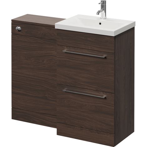 Napoli 390 Brown Oak 1000mm 2 Drawer Vanity Unit Toilet Suite with Glide Basin - 1000mm - Chrome 320mm HandleWithout Kingston Toilet Pan