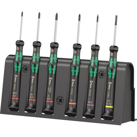 Wera 05030181001 2050-6 Set di Cacciaviti per Elettronica 6 Pezzi con Supporto Punte Phillips Taglio TORX Plus Microstix Impugnatura Ergonomica Isolata colore Nero Verde (1/5)
