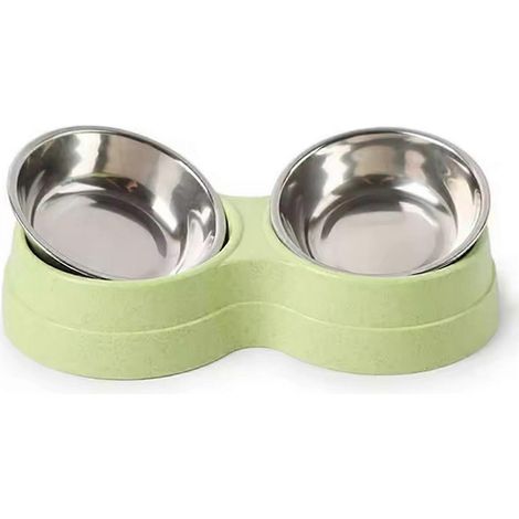 Gamelle double inox pour chien chat - Écuelle à eau et nourriture - Avec support (1/5)