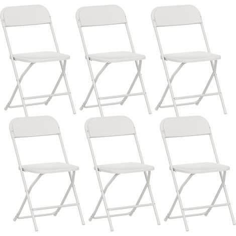 Lot de 6 chaises pliantes blanches avec assise en plastique, cadre en acier thermolaqué, trous d'évacuation, rangement compact, sans montage  CHICFURN (1/5)