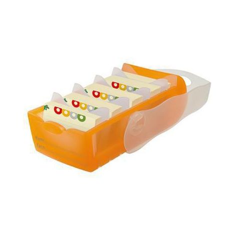 Karteikasten CROCO 9,7 x 6,7 x 19,1 cm (B x H x T) DIN A8 quer 500 Karten Polypropylen orange transluzent 5 Stützplatten (1/4)