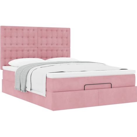 Maison Exclusive - Struttura Letto Pouf con Materassi Rosa 140x200 cm in Velluto (1/5)