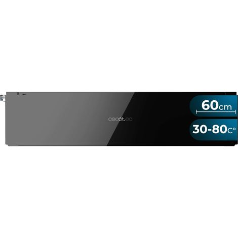 Cecotec – Tiroir chauffant 60cm – Température réglable 30-80ºC – Finition en verre noir – Commande mécanique simple – Tapis antidérapant