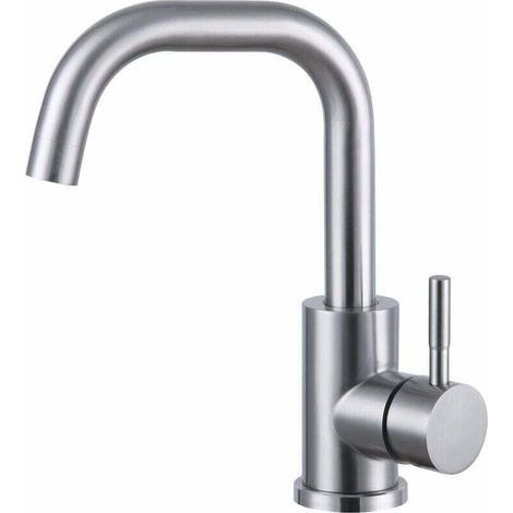 Rubinetto per bagno, rubinetto per lavabo girevole a 360°, rubinetto per lavabo a L con beccuccio alto, rubinetto per lavabo facile da montare per bagno senza cucina, spazzolato (1/4)