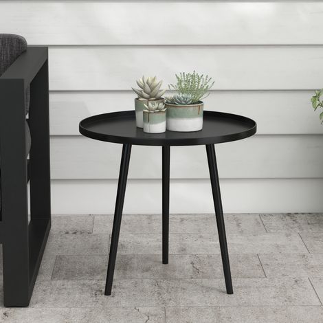 Table basse de jardin ronde. table d'appoint extérieur avec bord rond en acier. dim. Ø40 x 50H cm noir