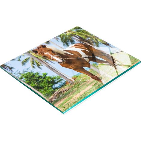Tabla de cortar decorativa de cocina de vidrio templado con diseño de caballo pinto, 60x52 cm. (1/5)