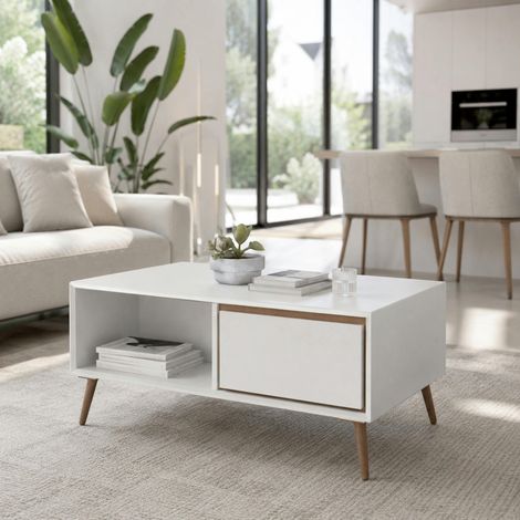 Table basse blanche avec rangement AVIO (1/5)