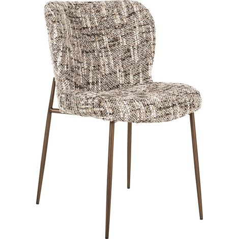 Chaise salle à manger tissu brun pieds bronze élégant - brun chiné tissu omara (1/5)