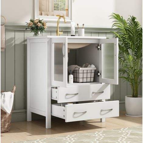 Mueble de baño con lavabo de cerámica 61 x 47 x 86 cm blanco OKMYHOME (1/5)