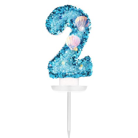 7,5cm Bougie Numéro d'Anniversaire, Bleu Bougies d'Anniversaire Scintillante Bougie Coquillage Paillettes Bougies Chiffres pour Anniversaire Fête sur le Thème de la Sirène (Numéro 2) (1/5)