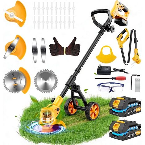 21V Cordless Electric Brushcutter with 2 x 2.0 Ah Batteries, Charger and Removable Wheels, Cordless Trimmer with Battery for Mowing Garden and Lawn. (1/5)