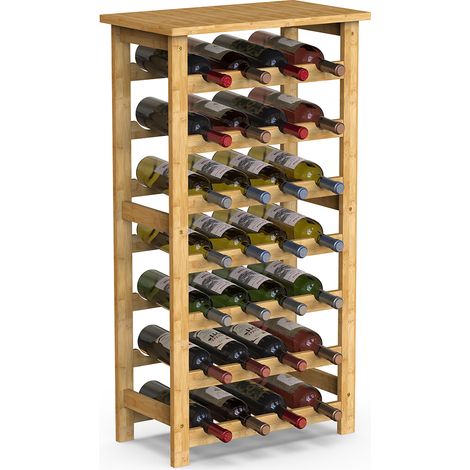 Cantinetta Portavino con 28 Scomparti Portabottiglie in Legno Bambù Colore Naturale (1/4)