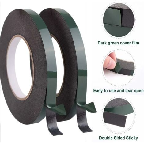 rolls of 12mm Black Foam Double-Sided Adhesive Tape, Waterproof Mounting Tape Rolls for Car Trims, License Plates (10m each roll)
