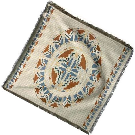 Rechteckige Vintage-Tischdecke, zweilagig, 2 Farben, an 4 Seiten mit Fransen versehen, für Sofa oder Picknicktisch, 90 x 90 cm (1/5)
