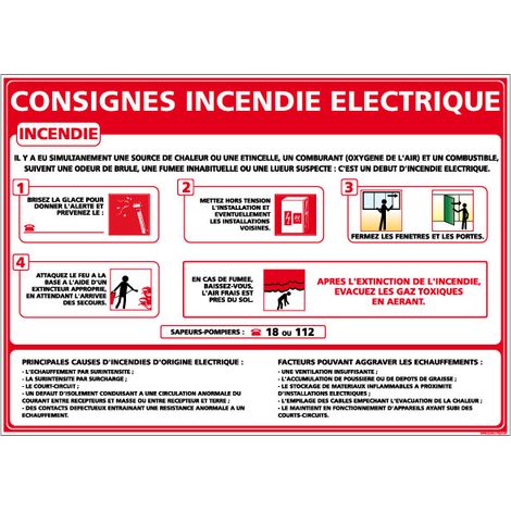 Panneau consignes incendie électrique – Adhésif – 210 x 300 mm