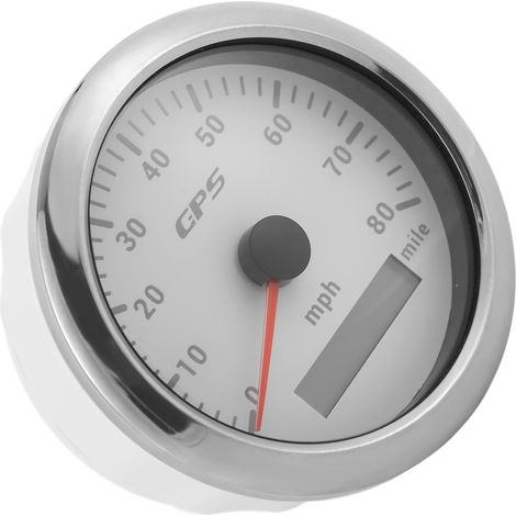 Compteur de vitesse GPS 85 mm / 3,35 pouces, odomètre 80 mph/h, acier inoxydable, universel pour voitures, moteurs et bateaux, blanc (1/5)