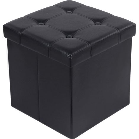 BOLLI Banc de Rangement, Ottoman avec Espace de Stockage, Coffre de Rangement Intérieur Repose-Pieds, pour Salon, Chambre, Entrée(Noir 38x38x38cm)