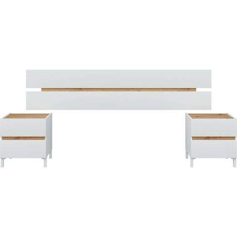 Dmora - Testiera letto Dado, Spalliera, Testata per camera da letto, Poggiatesta, 216x3 h47 cm, Bianco e Rovere Nodi