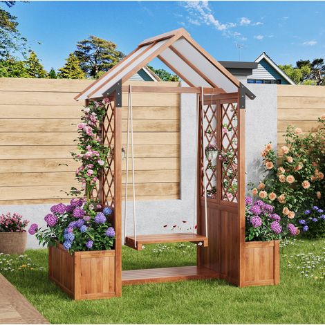 Jardinera con enrejado y columpio madera OKMYHOME (1/5)