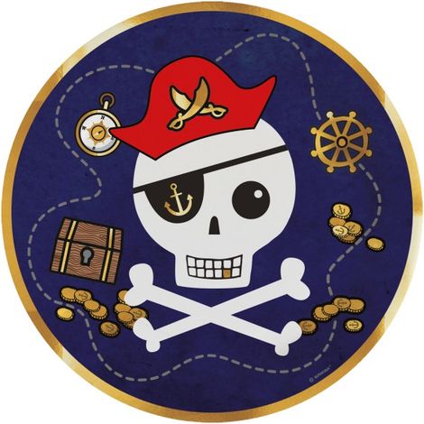Assiettes en carton Pirates Tête de mort 23 cm, lot de 8
