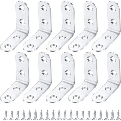 Enowelir 10 Pièces équerre de Fixation, Equerre Murale Supports Angle, Supports étagère Droit à 90 degrés, Fixation pour Etagere Forme de L en Acier Inoxydable pour Support d'angle Mural - 40402 MM (1/3)
