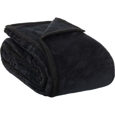 XL et XXL Plaid en Microfibre Couverture Douillette Couvre-lit - Noir - 200X230cm (1/4)